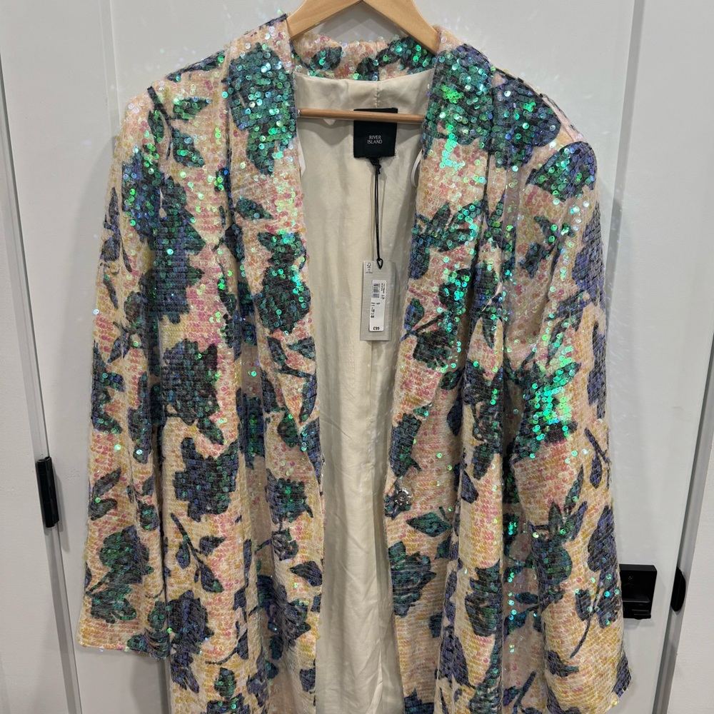 River Island Sequin Blazer with Floral Pattern - Green and Blue